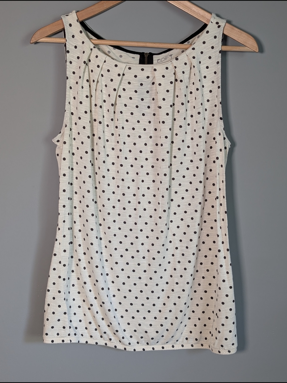 LOFT Cream Tank Top with Black Polka Dots